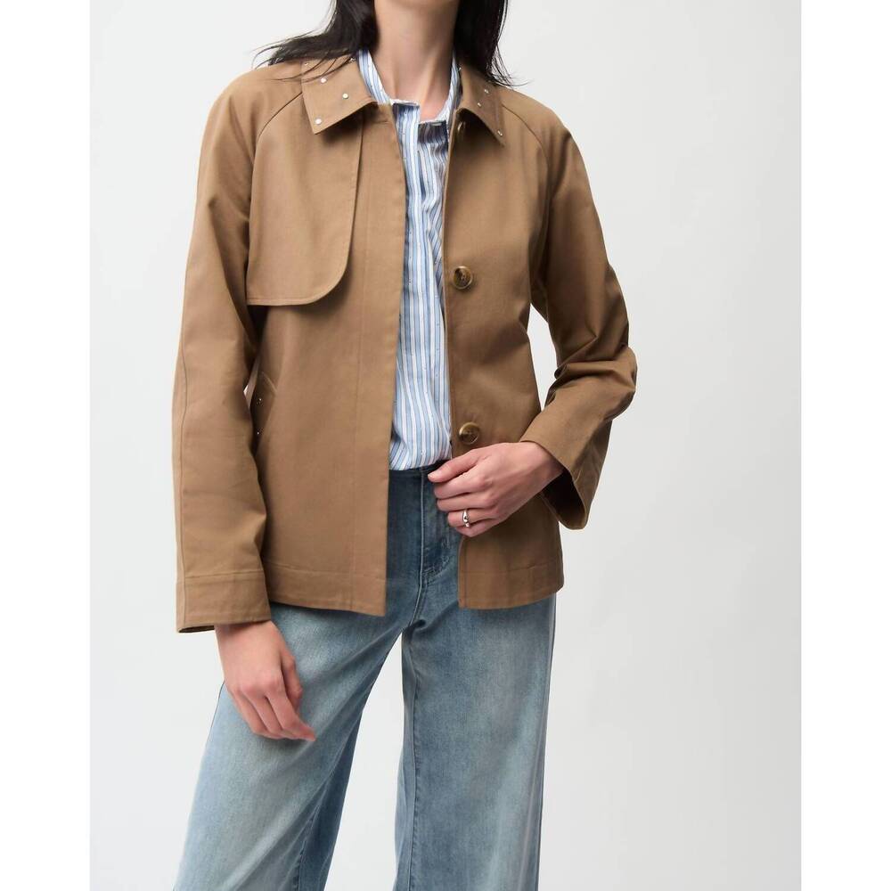 NEW JOSEPH RIBKOFF short trench coat with belt & rhinestones in tiger's eye